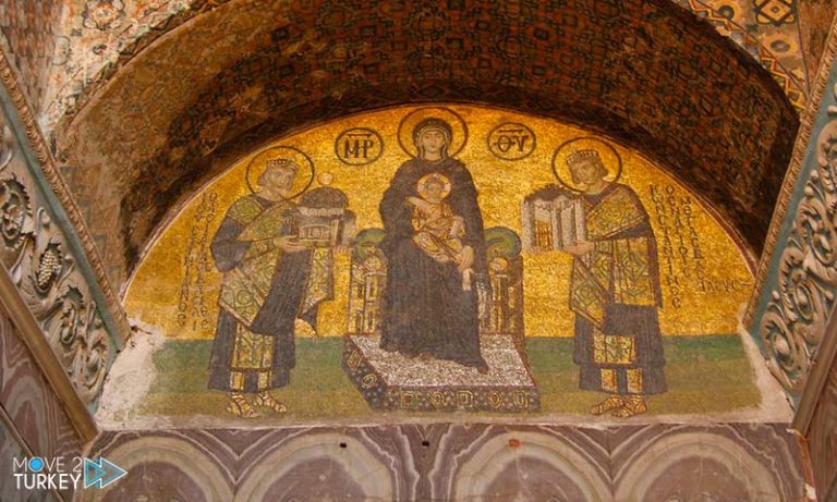 What is the fate of the Christian drawings in Hagia Sophia after its conversion to a mosque?