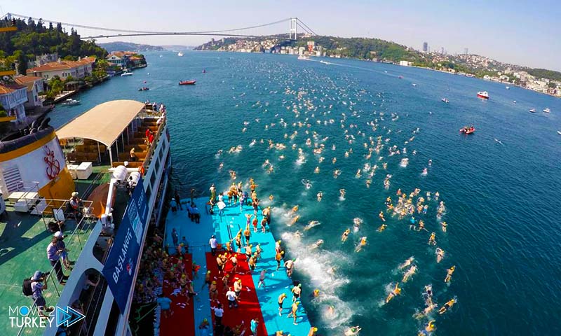 About 2000 swimmers participate in the swimming marathon in Istanbul, between Asia and Europe