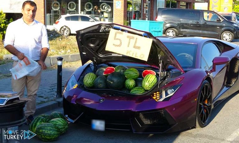 In Pictures: Someone sells watermelons in a luxury Lamborghini in Istanbul