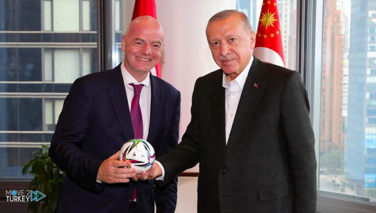 New York.. President Erdogan meets FIFA President at the Turkish House