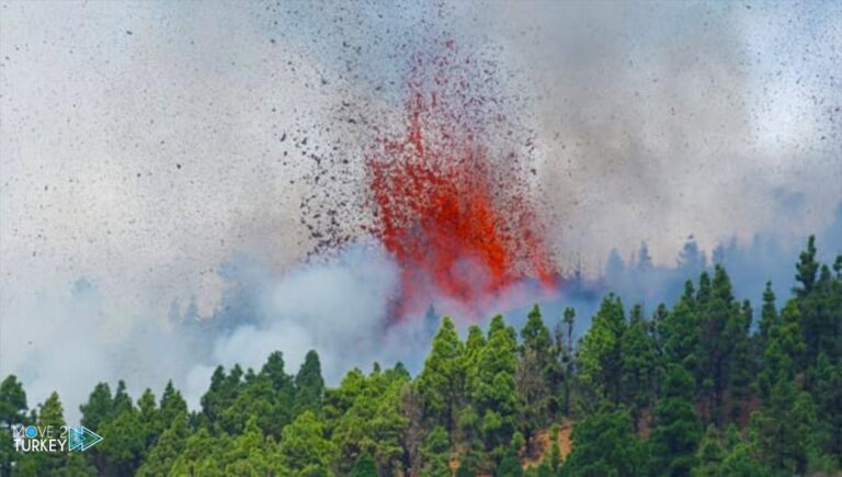 Volcano eruption in the Canary Islands in the Atlantic Ocean