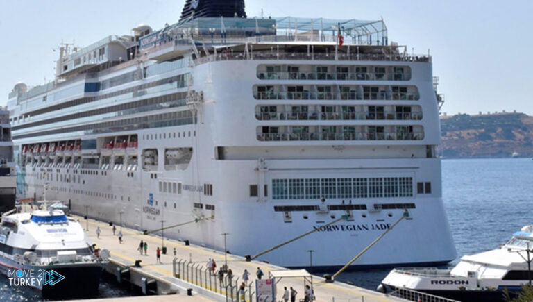 A cruise ship docks in the Turkish port of Bodrum