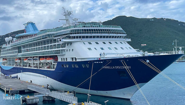 Hotel ship docks in Antalya, Turkey, carrying 1,743 tourists